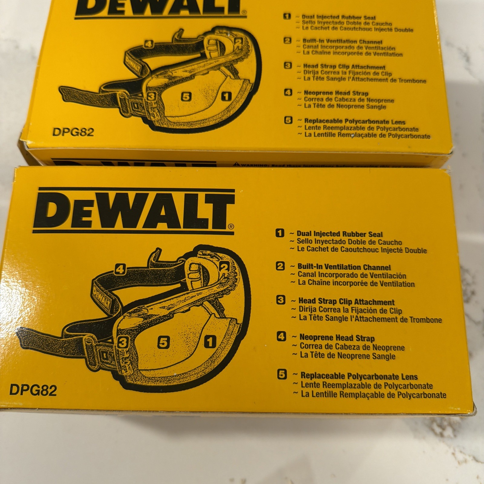 Two (2) Dewalt DPG82 Concealer Anti-Fog Dual Mold Safety Goggles