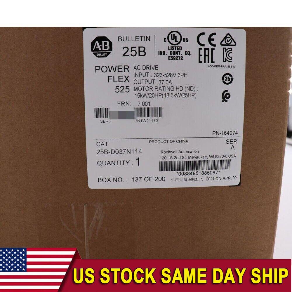 Allen-Bradley AB 25B-D037N114 PowerFlex 525 AC Drive Ser A Sealed US Free Tax