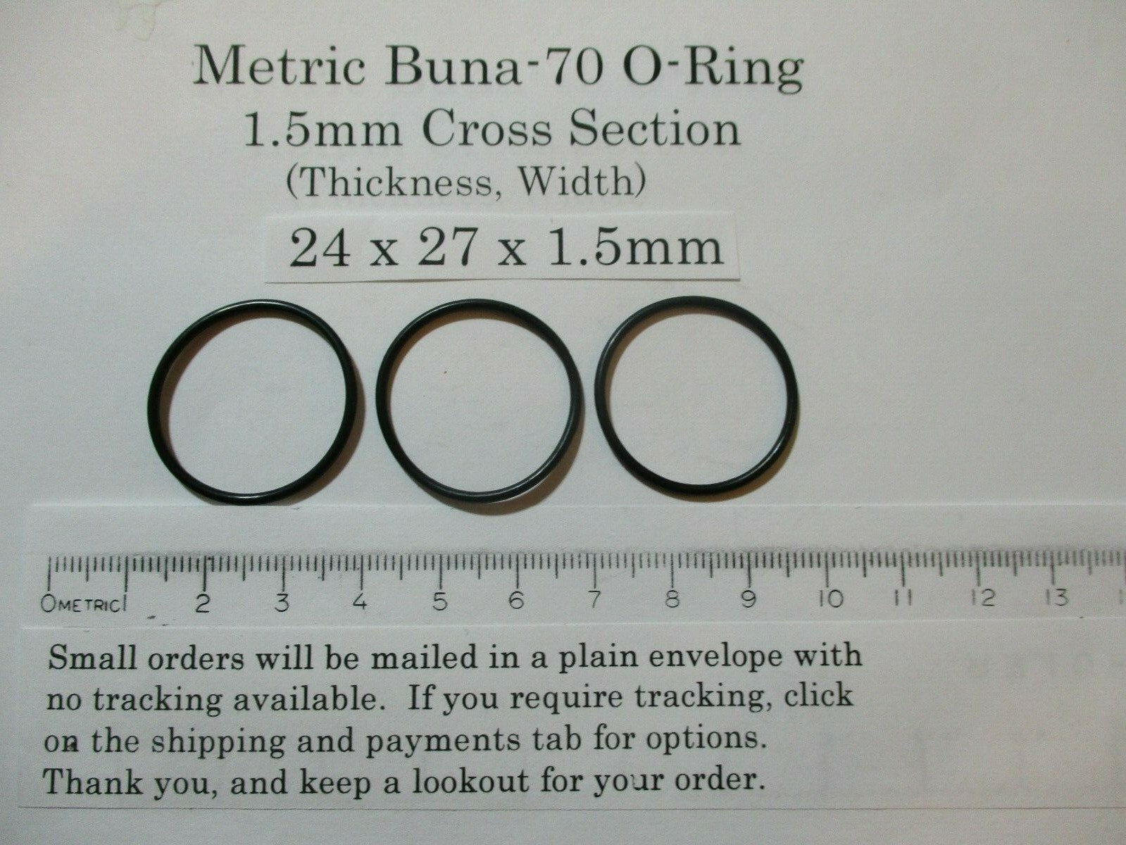 24mm ID x 27mm OD x 1.5mm thick O-ring. Buna-70. Quan 3.