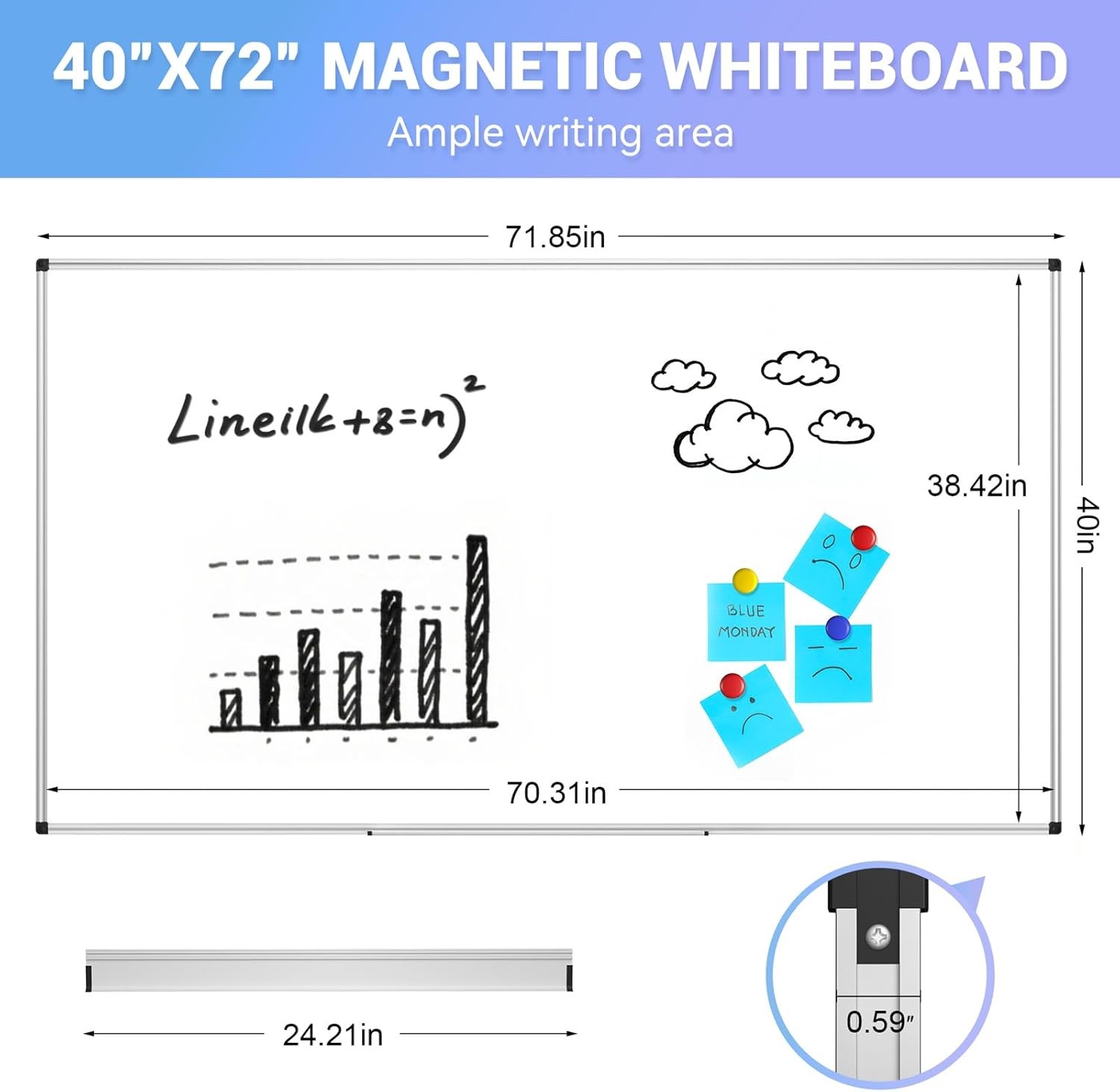 Magnetic Dry Erase Whiteboard 40″ x 72″ White Board Wall-Mounted for Office Home