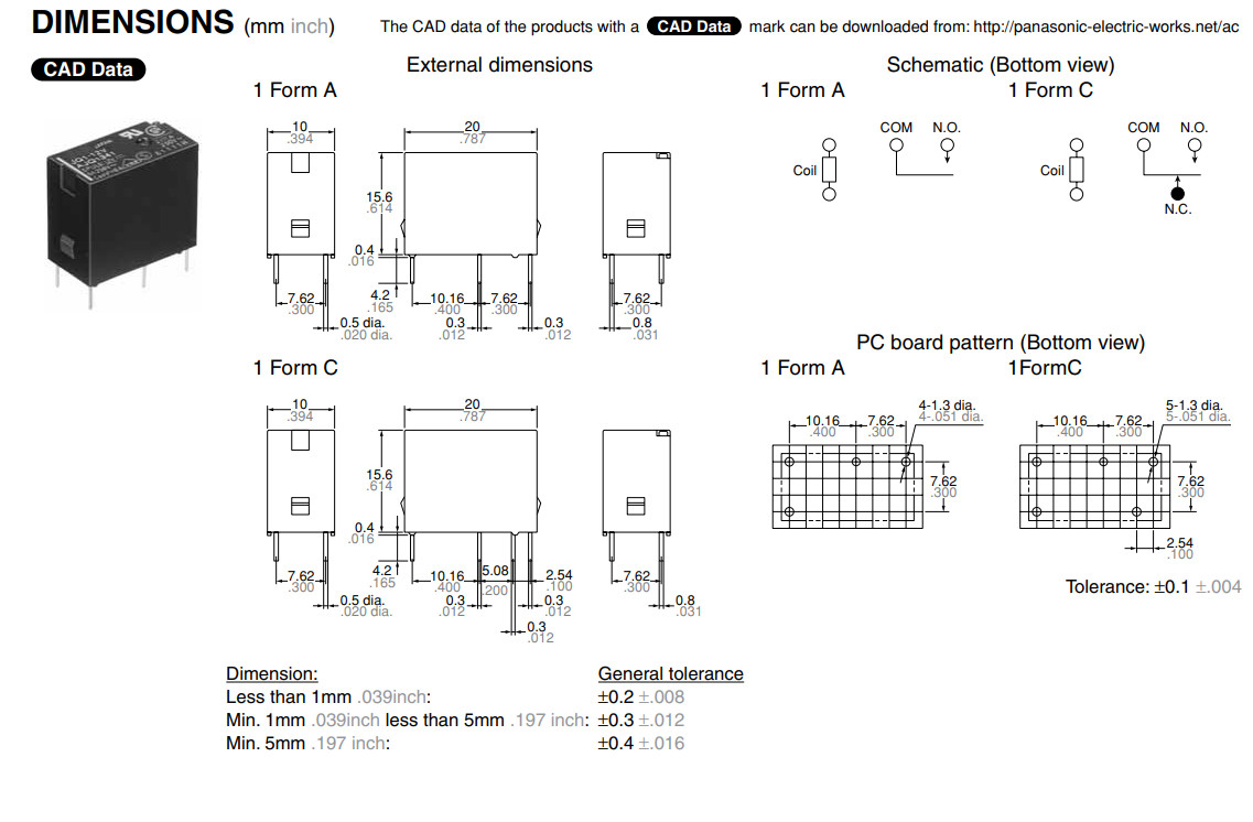2PCS JQ1P-12V-F AJQ6341F Panasonic PCB Power Relay 12VDC SPDT 10A 250VAC 5-Pin