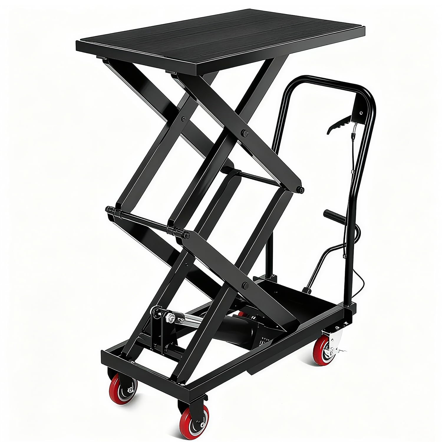 770Lbs Hydraulic Double Scissor Lift Table Cart 11-59″ Height Steel Wheels Black