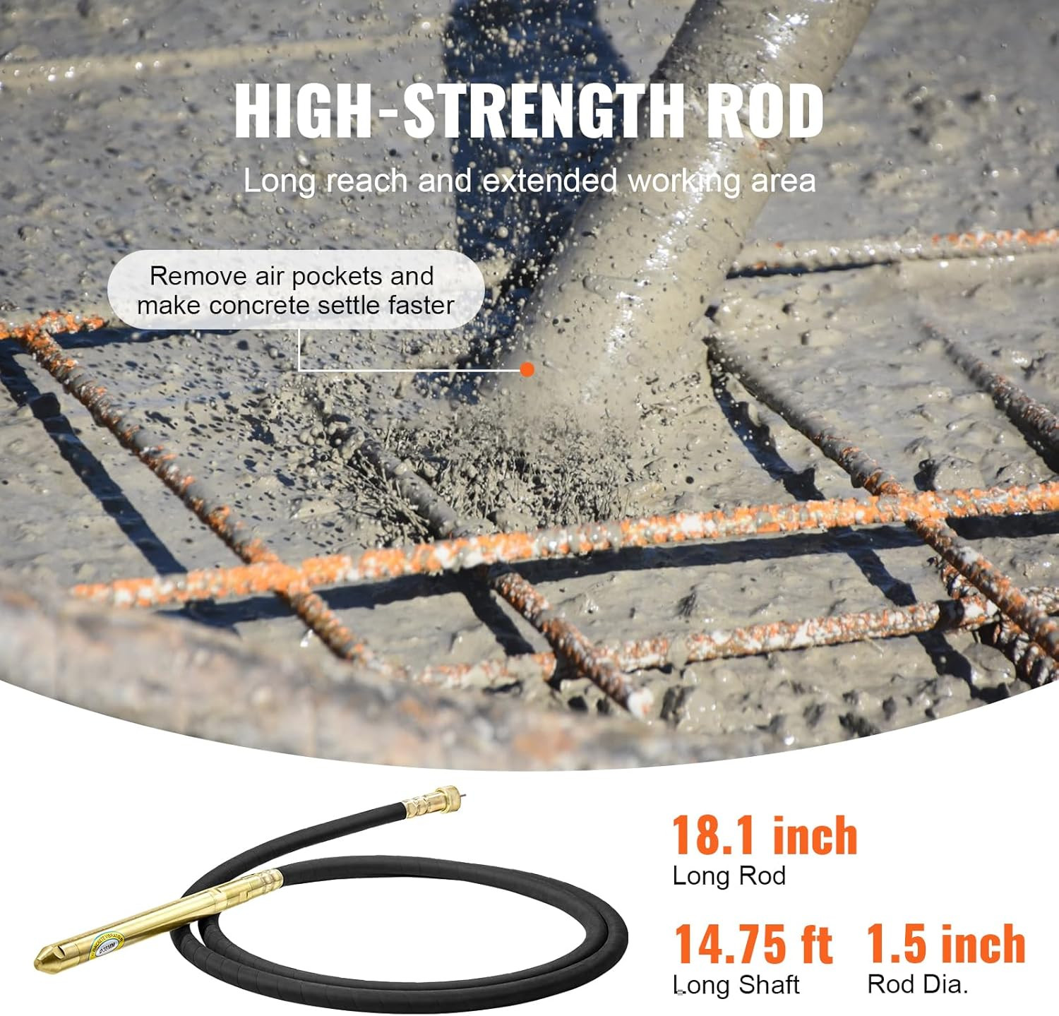 Concrete Vibrator, 1300W Power, 16000 Vibrations per Minute, Durable 2HP Copper