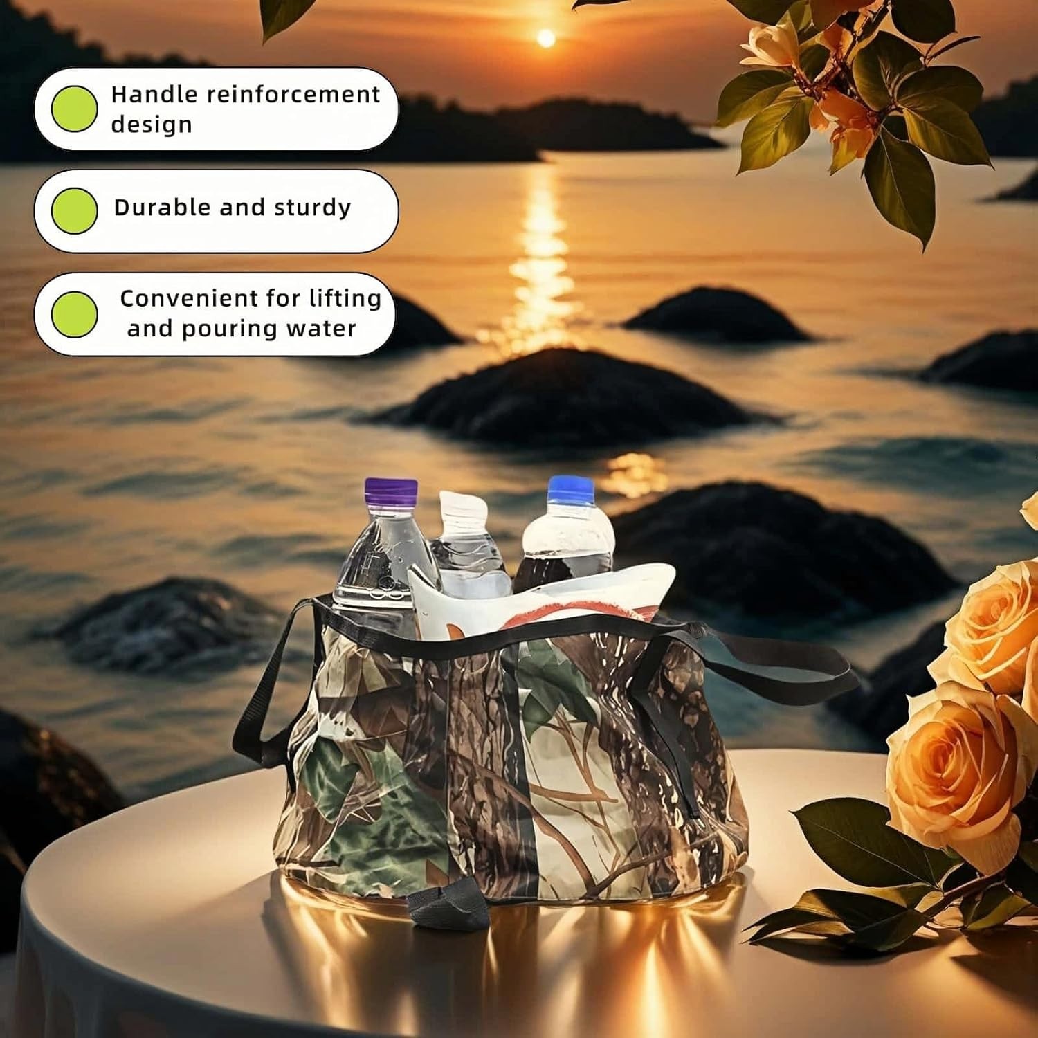 Durable Waterproof Collapsible Sink – Portable Camping Water Basin in Camouflage