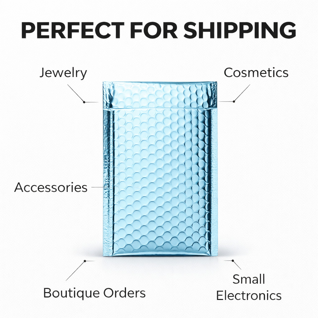 Metallic Ice Blue Bubble Mailers Self Seal Padded Shipping Envelopes