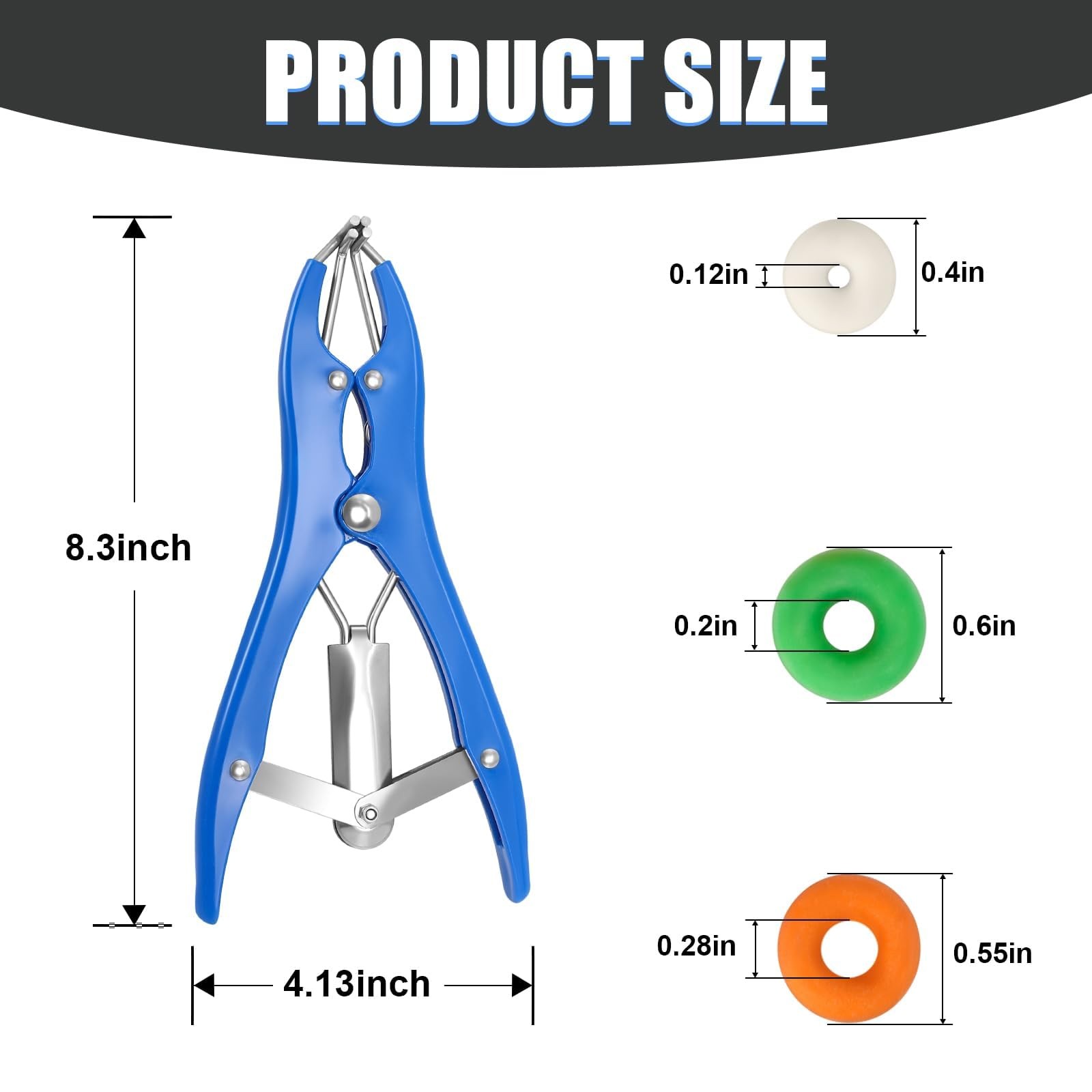 Goat Banding Kit, Stainless Steel Elastrator with 200pcs 3-Size Small, Blue