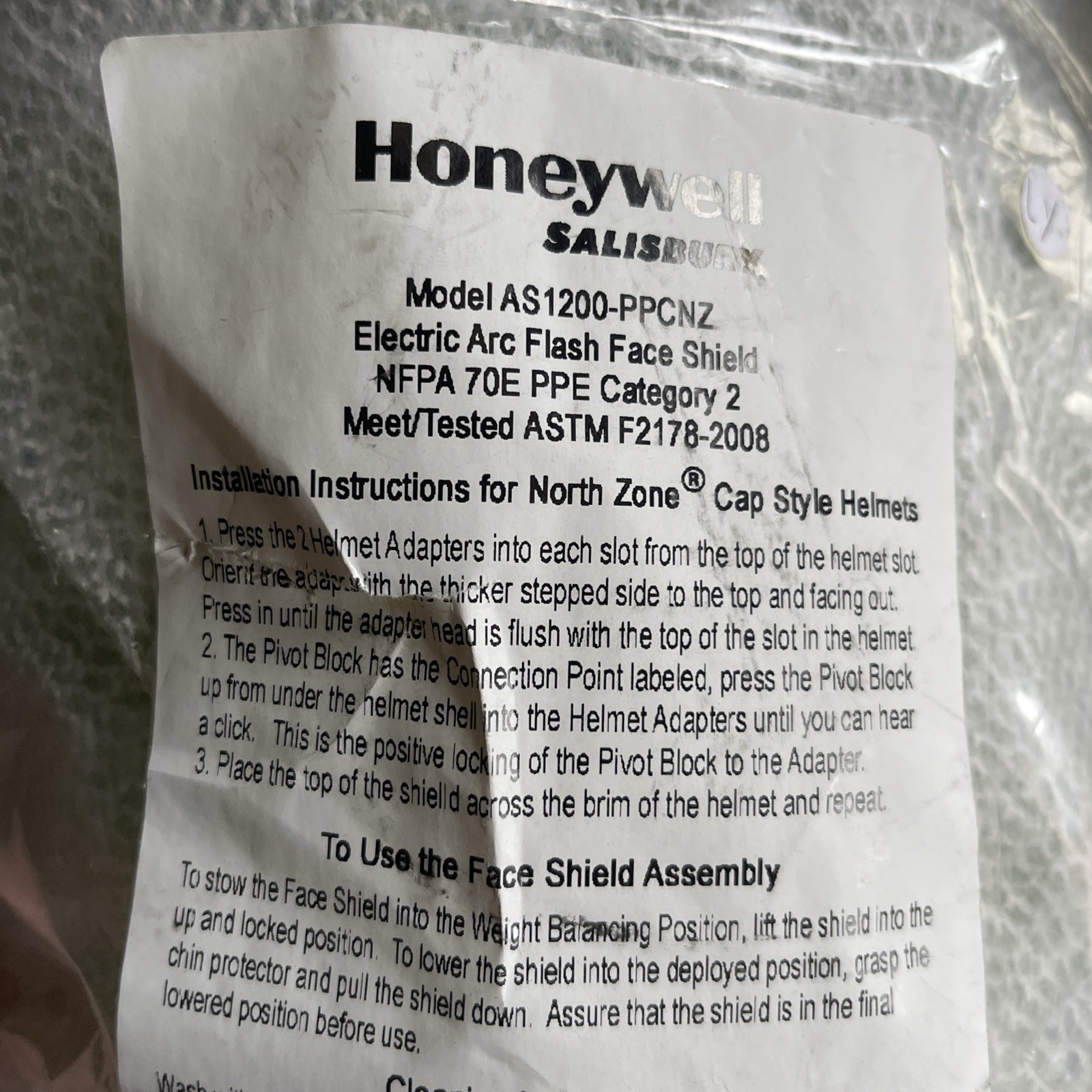 New Salisbury Honeywell Electric Arc Flash Face Shield AS1200PPCNZ NFPA 70E PPE