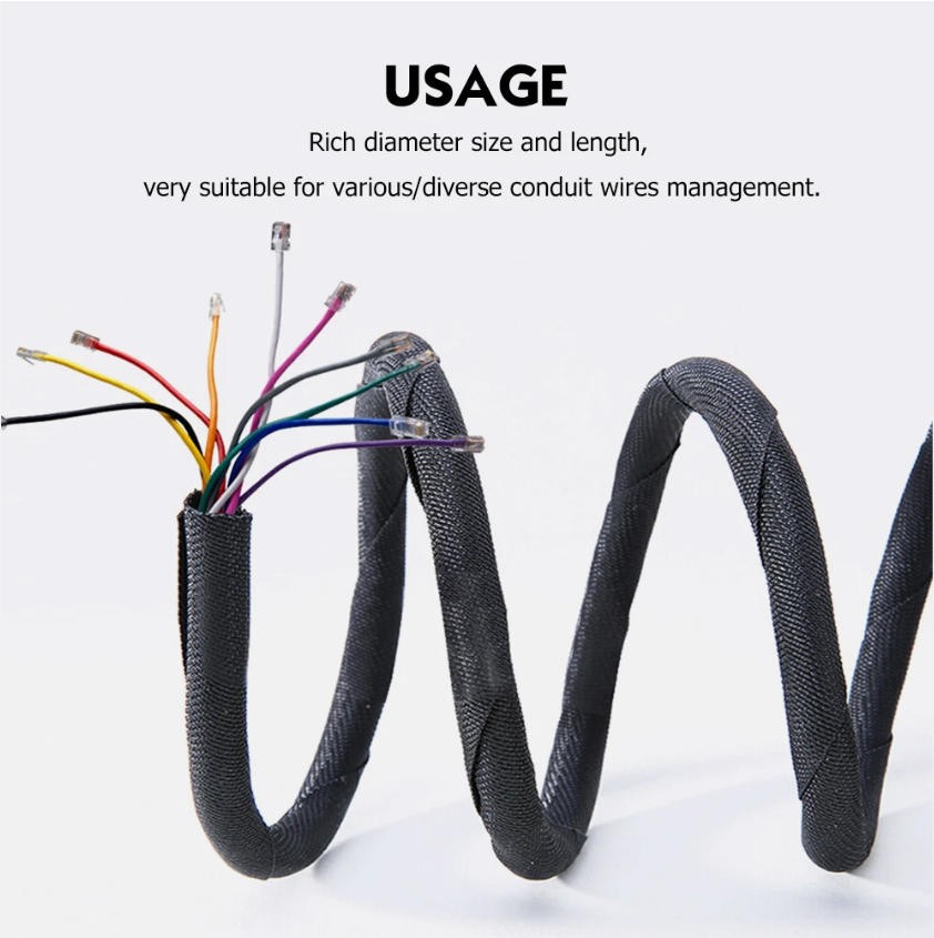 Black Self Wrapping Braided Split Wire Loom Cable Sleeve Harness Management Lot
