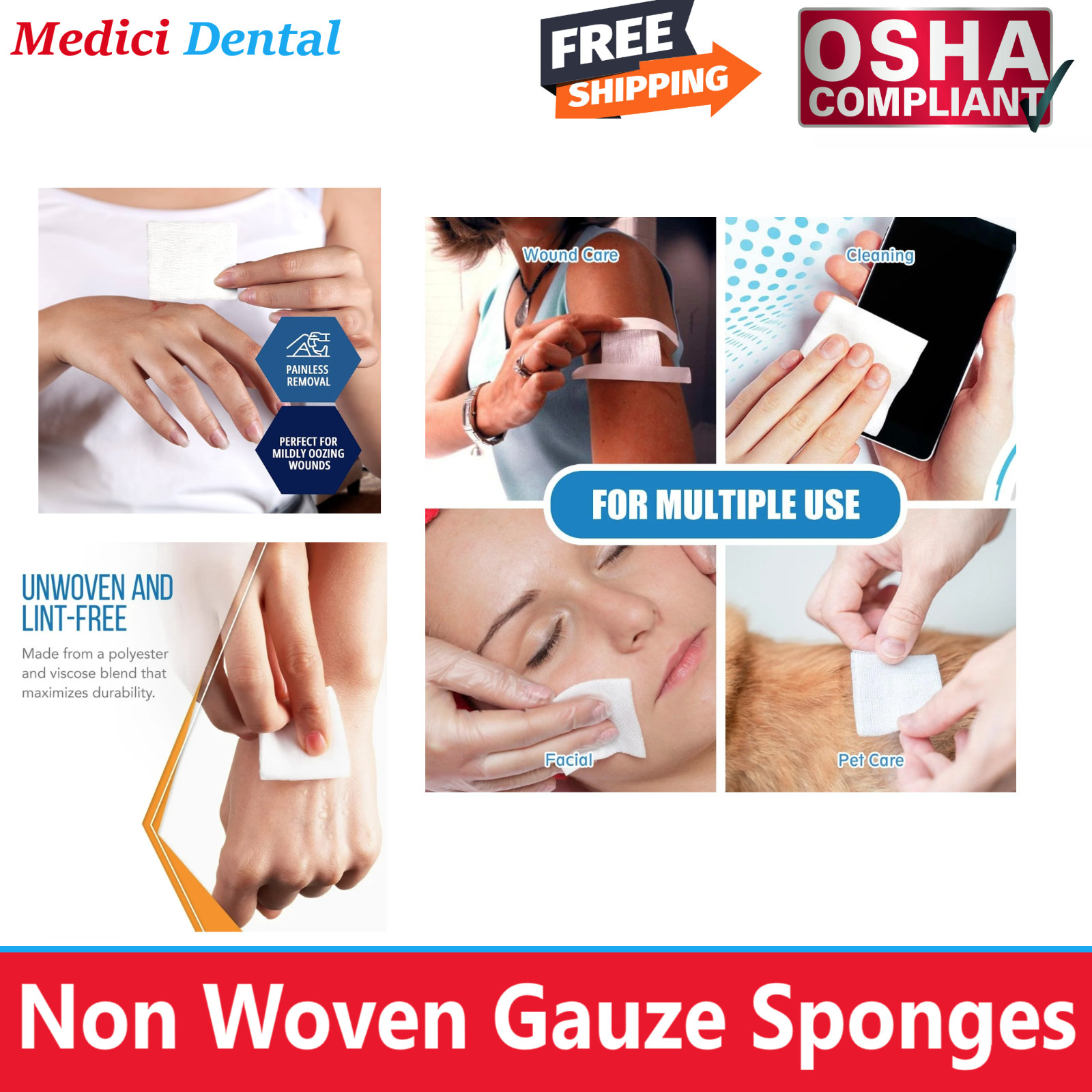 2×2 Non Woven Gauze Sponges 4-Ply, Non-Sterile Cotton Dental Medical (800 Pack)