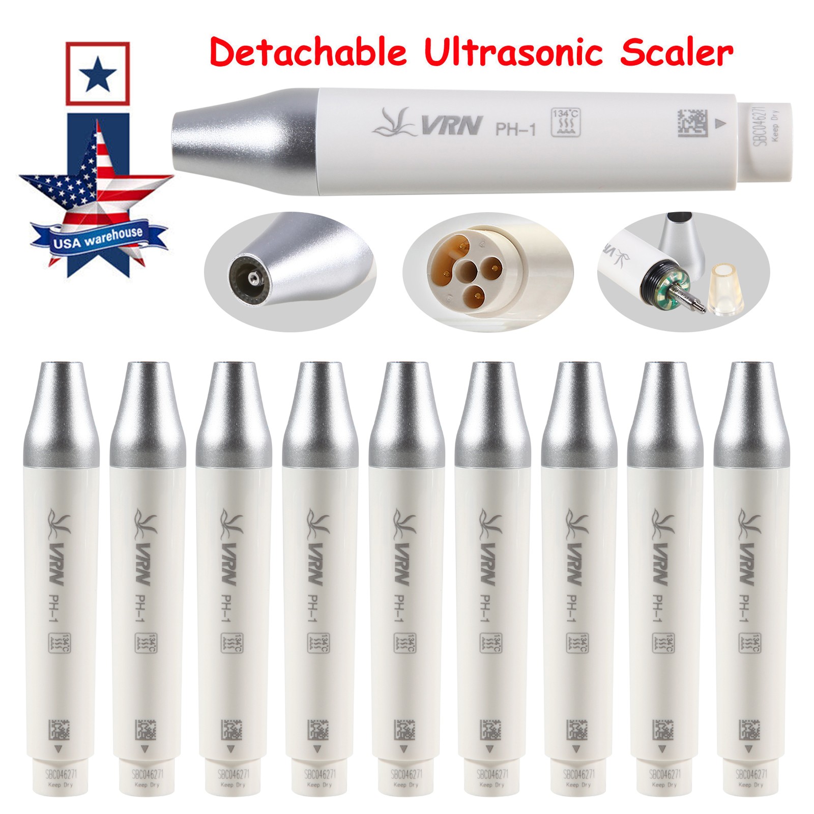 1-10 Dental LED Detachable Scaler Handpiece for Ultrasonic Piezo Scaler VRN-A8