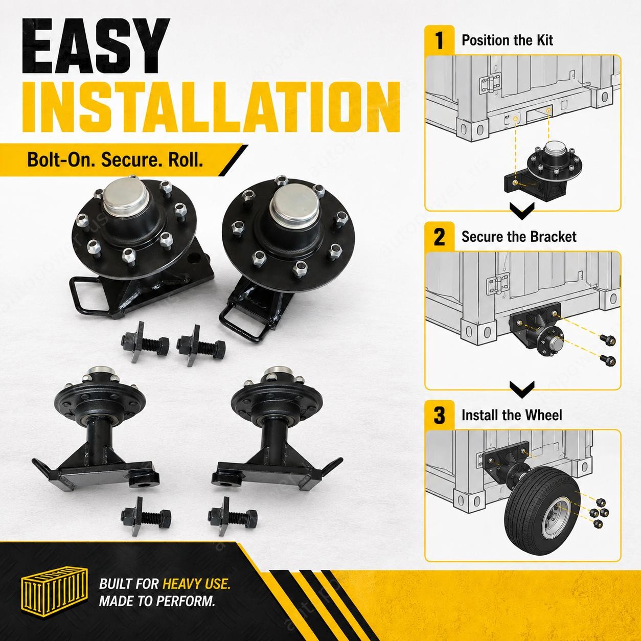 8 x 6.5 Lug – 9000LB Shipping Container Wheels Bolt-on Spindle Kit Pair