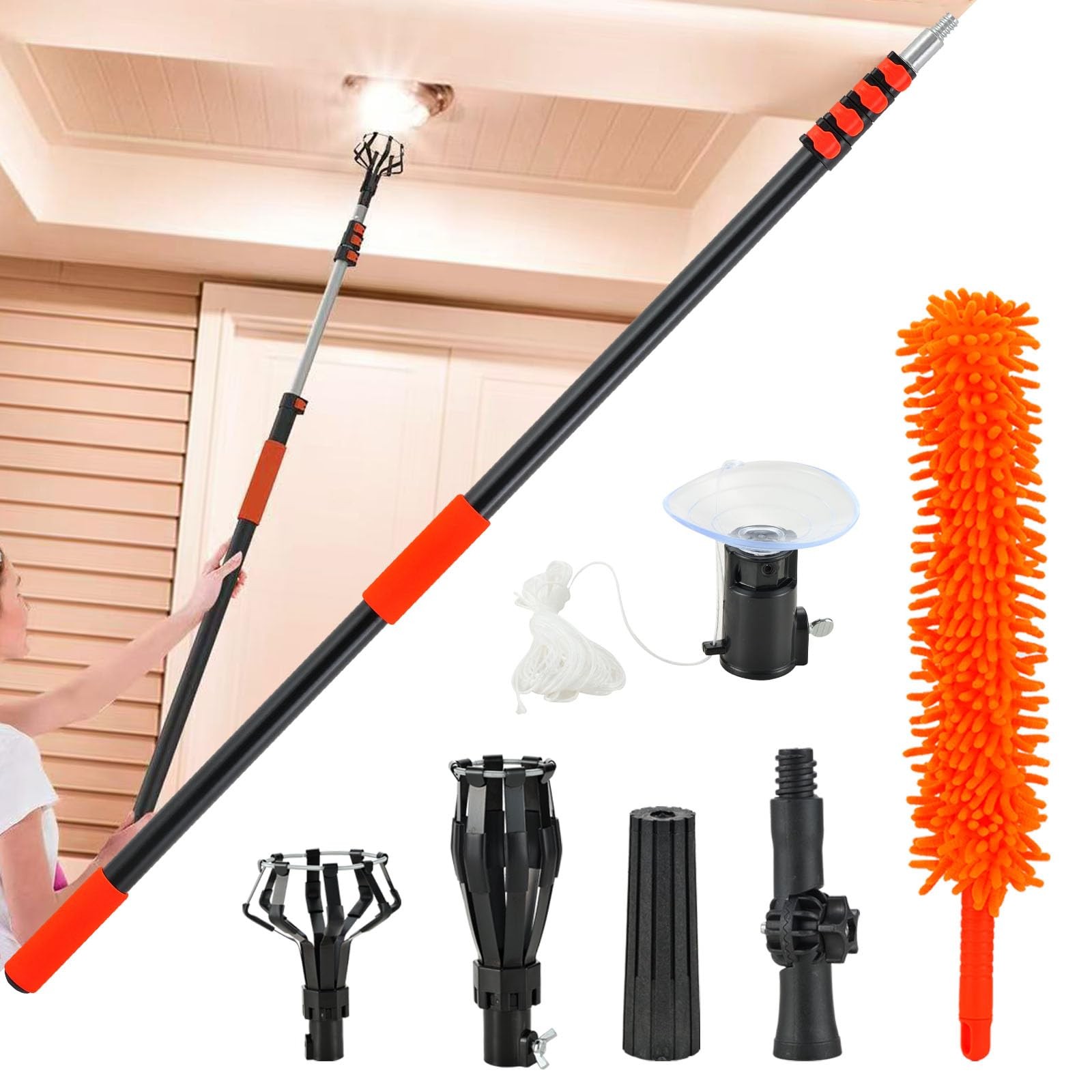 26FT Light Bulb Changer for High Ceilings, Telescoping Pole with 2 Orange