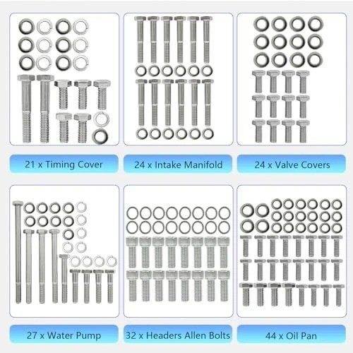 Stainless Steel Hex Bolt Kit for Ford 260 289 302 Engines – 228 Pcs Nuts & Bolts