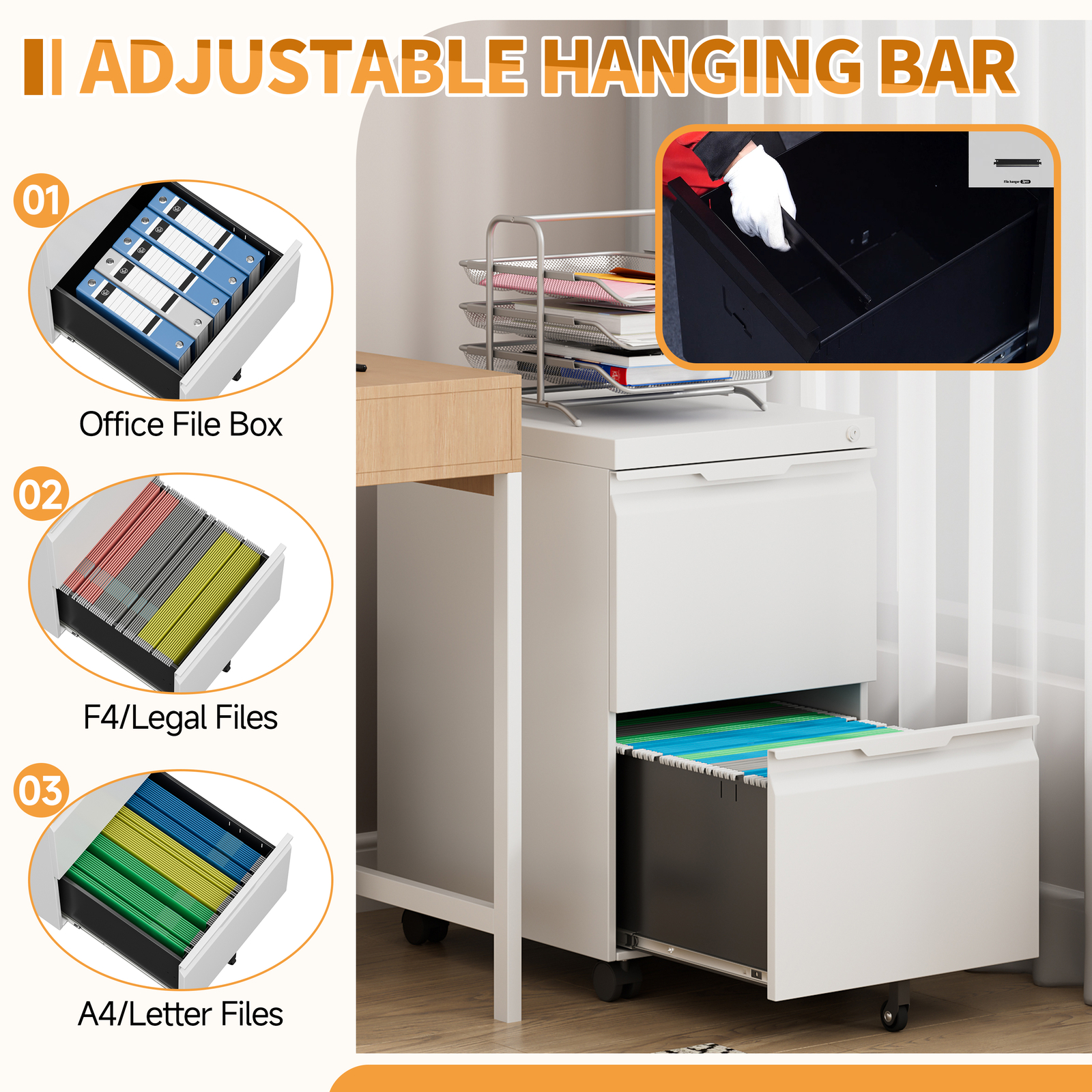 2 Drawer Mobile File Cabinet, Under Desk Storage Cabinet With Lock Office Filing