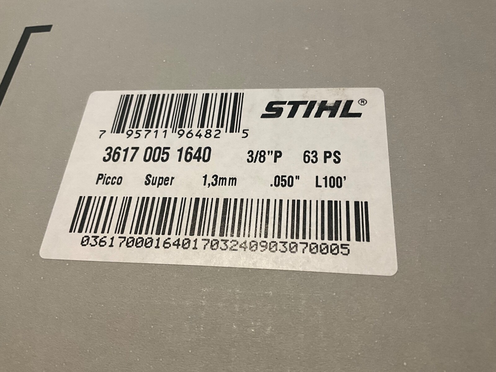 100 feet Stihl PS Picco chain full chisel .050 gauge 3/8 Yellow Label full pro