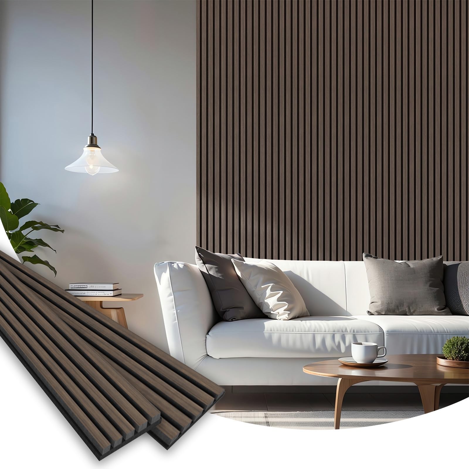 SMARTSTANDARD Wood Slat Acoustic Wall Panels 94.5″ x 48″, Classic Dark Walnut