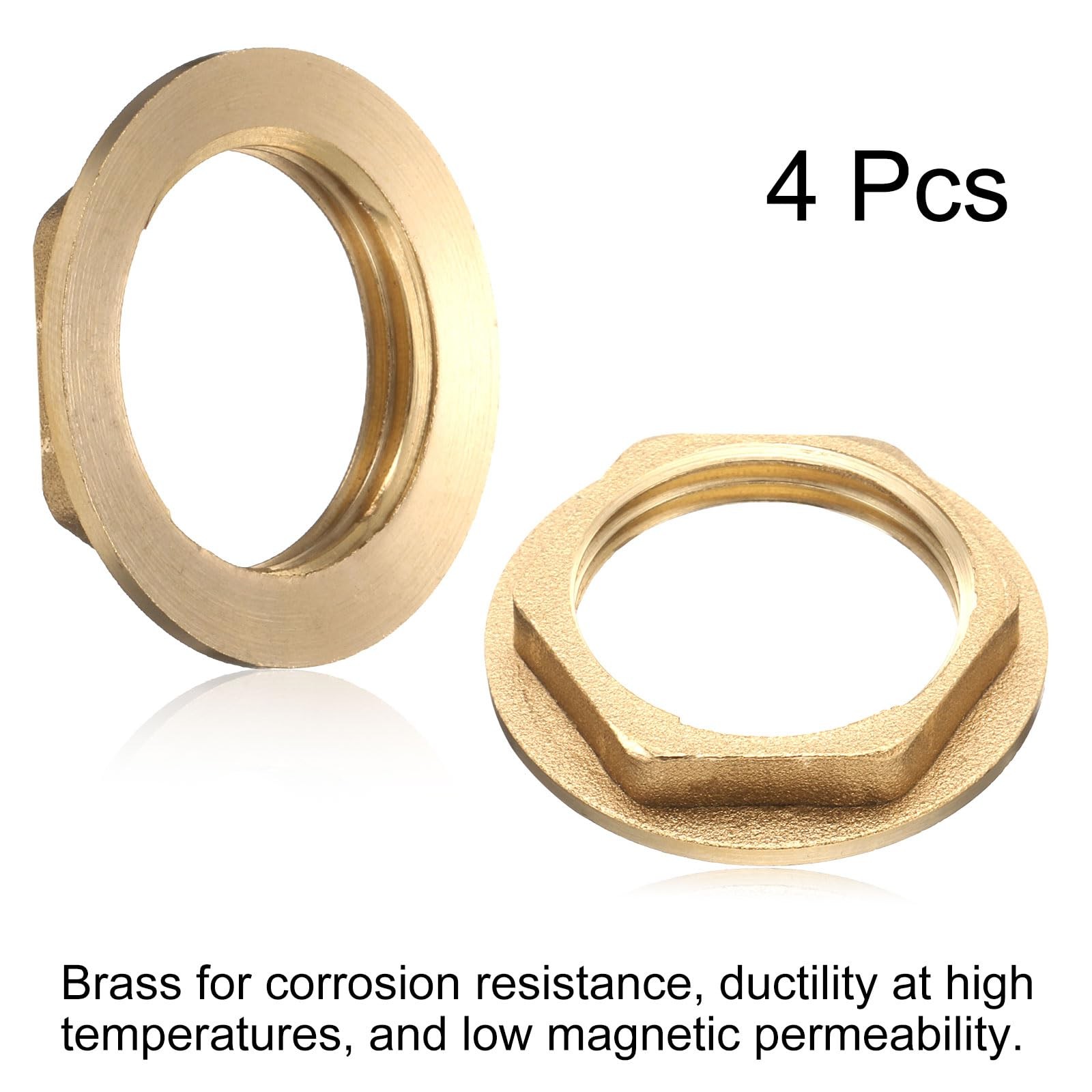 uxcell 4Pcs Brass Lock Nuts Pipe Fitting, G3/4″-14 Female Hex G3/4″-14, Gold