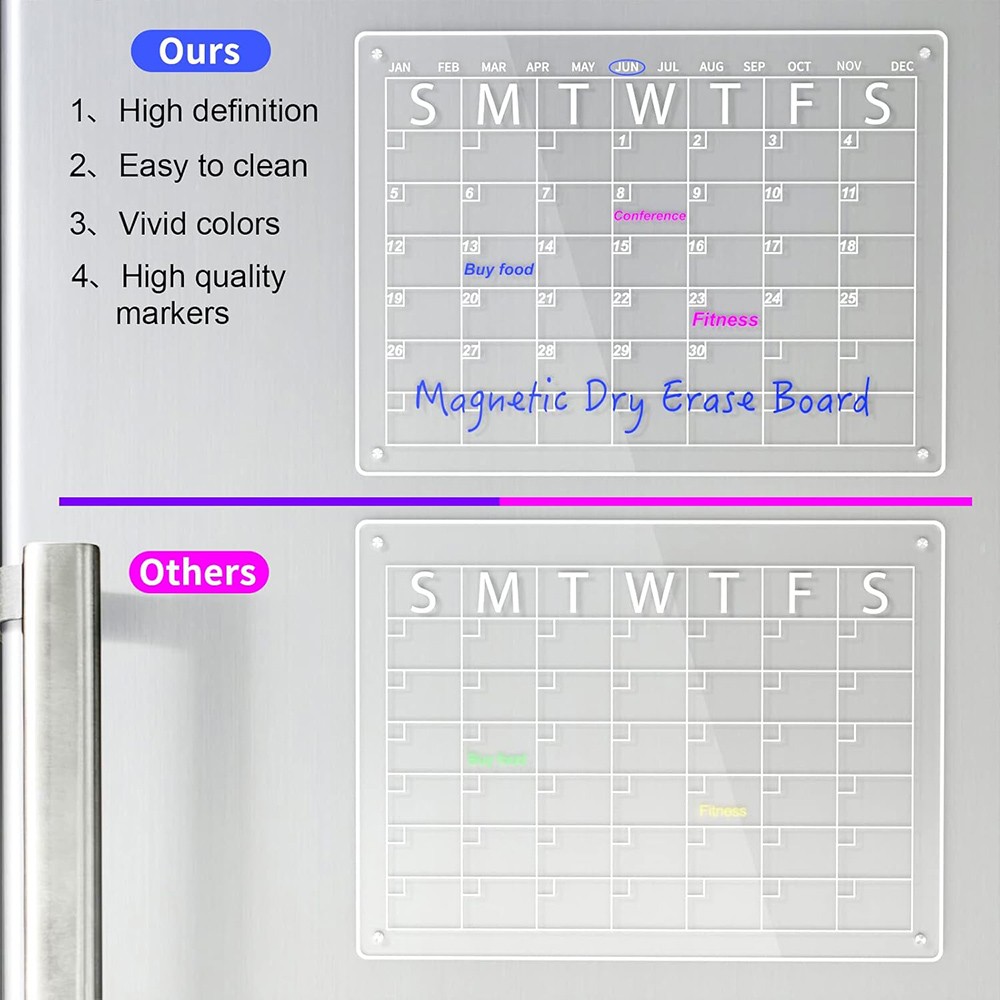 17×12 Acrylic Magnetic Dry Erase Board Calendar for Fridge, Clear Month Planner