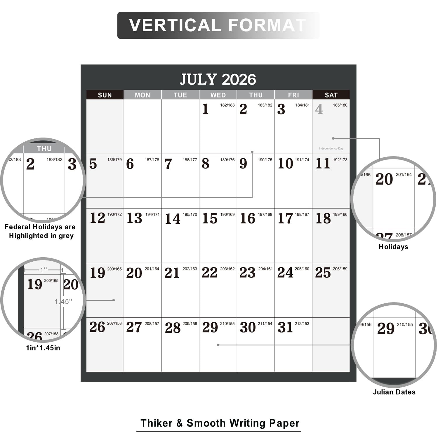 2026-2027 Yearly Wall Calendar – 26-27 34.3″ x 22.8″, gray