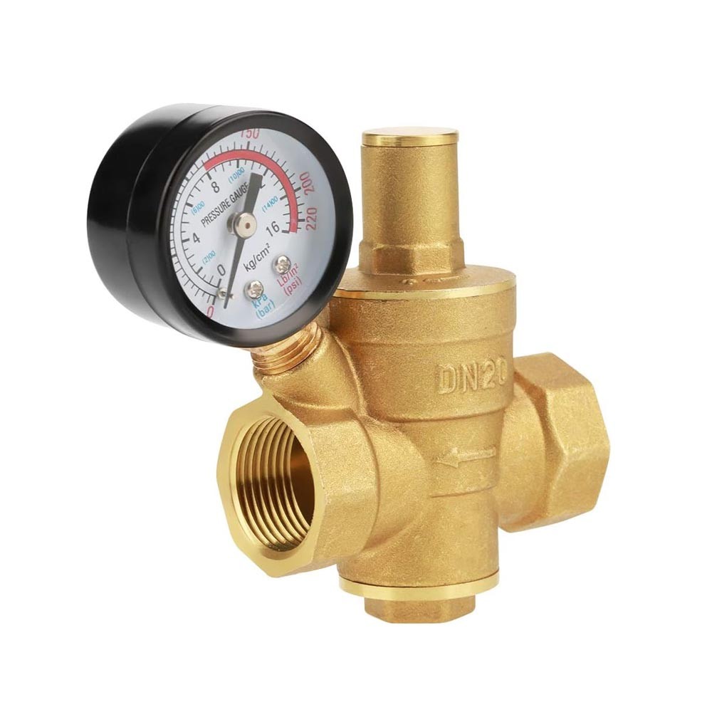 DN20 Water Pressure Regulator NPT 3/4″ inch Adjustable Brass Reducer w/ Gauge