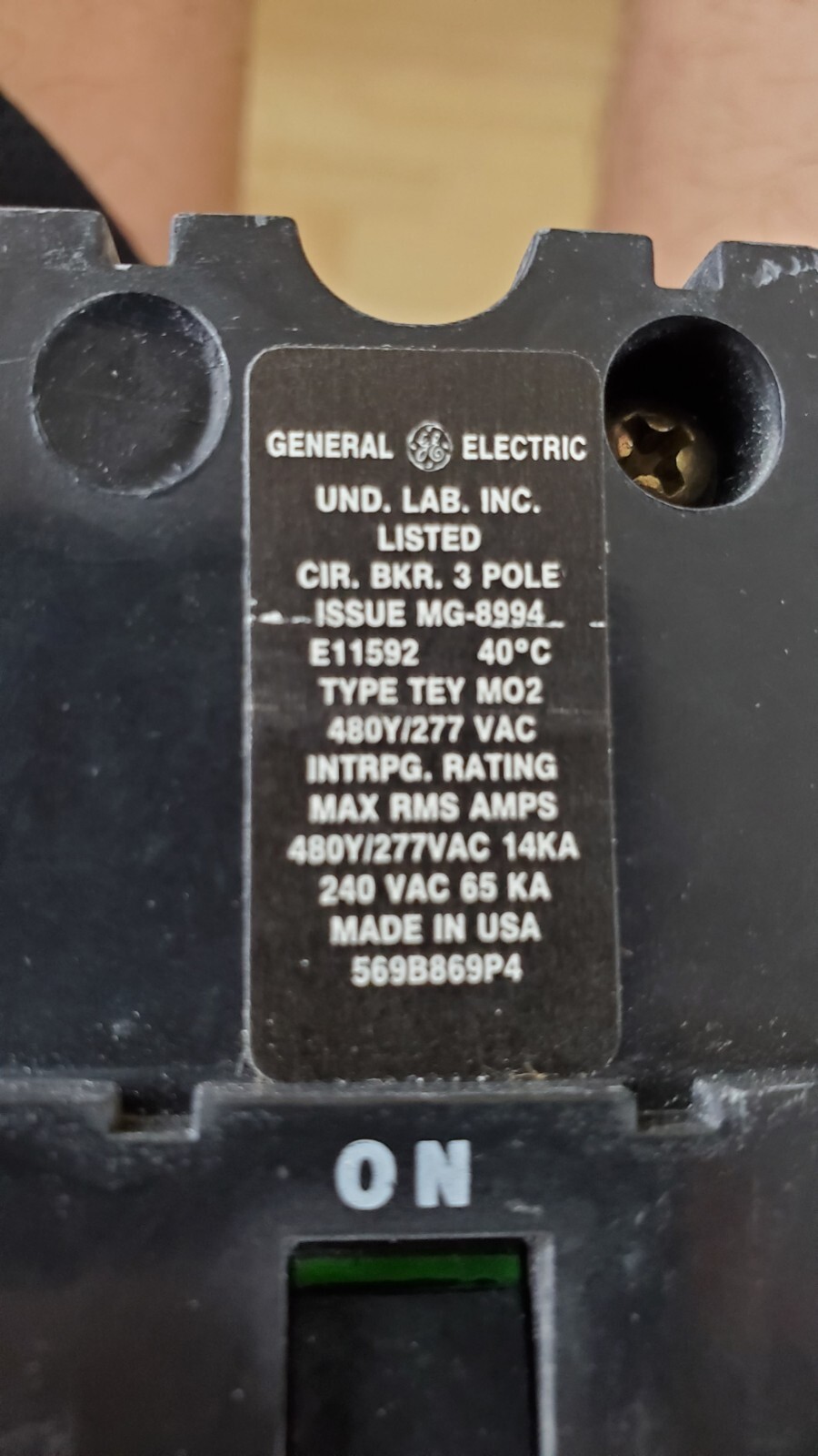 General Electric TEY330 3 Pole 30Amp 480/277 Volt Bolt On Circuit Breaker NEW