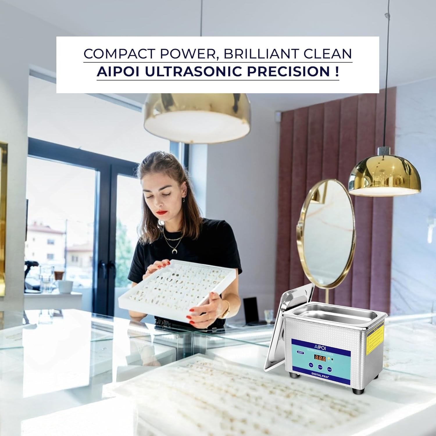 0.8L Ultrasonic Cleaner Stainless Steel Tank & Digital Timer for Jewelry Glasses