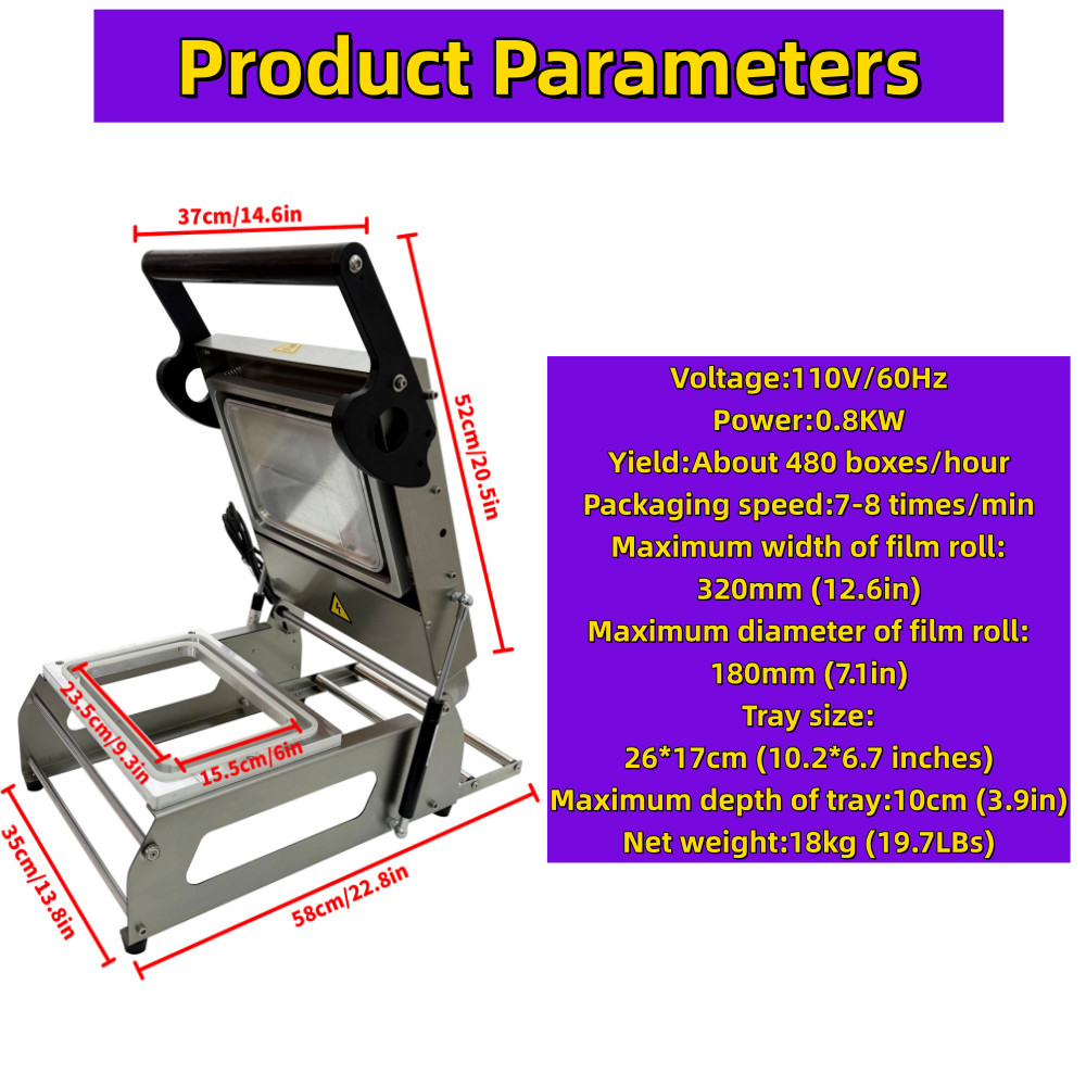 Hand-Operated Industrial Food Tray Sealer 0.8KW Manual Plastic Container Sealer
