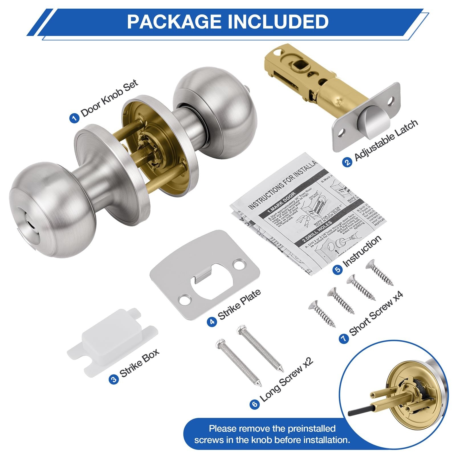 Plustool 5 Pack Brushed Nickel Door Knobs,Privacy Door Knob with Lock, Interi…