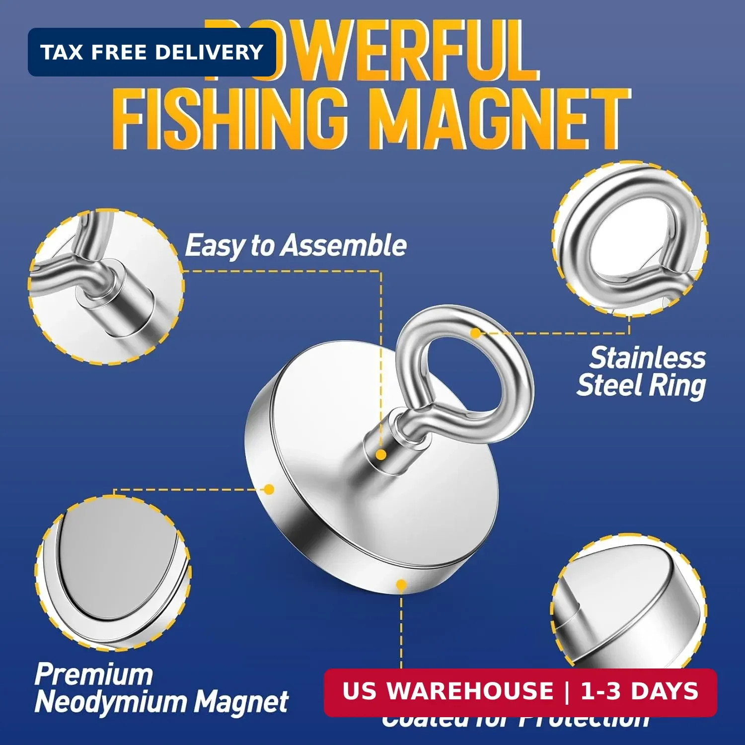 Strong Magnet, 150 lbs (68 KG) Pulling Power Fishing Magnet, Strong Magnets Heav