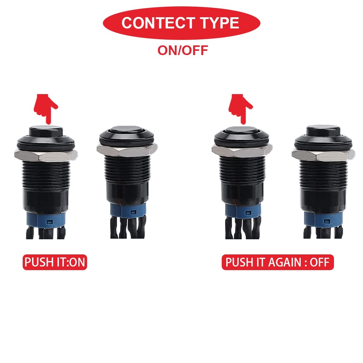 MKBKLLJY 6Pcs 12mm Latching led Push Button Switch Black Shell with pre-Wirin…