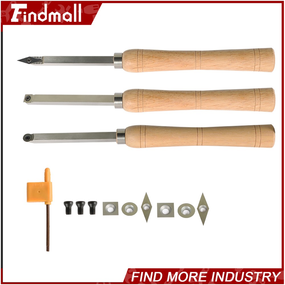 Findmall 3Piece Set Carbide Woodturning Tool Mini Size W/ Comfort Grip Handles