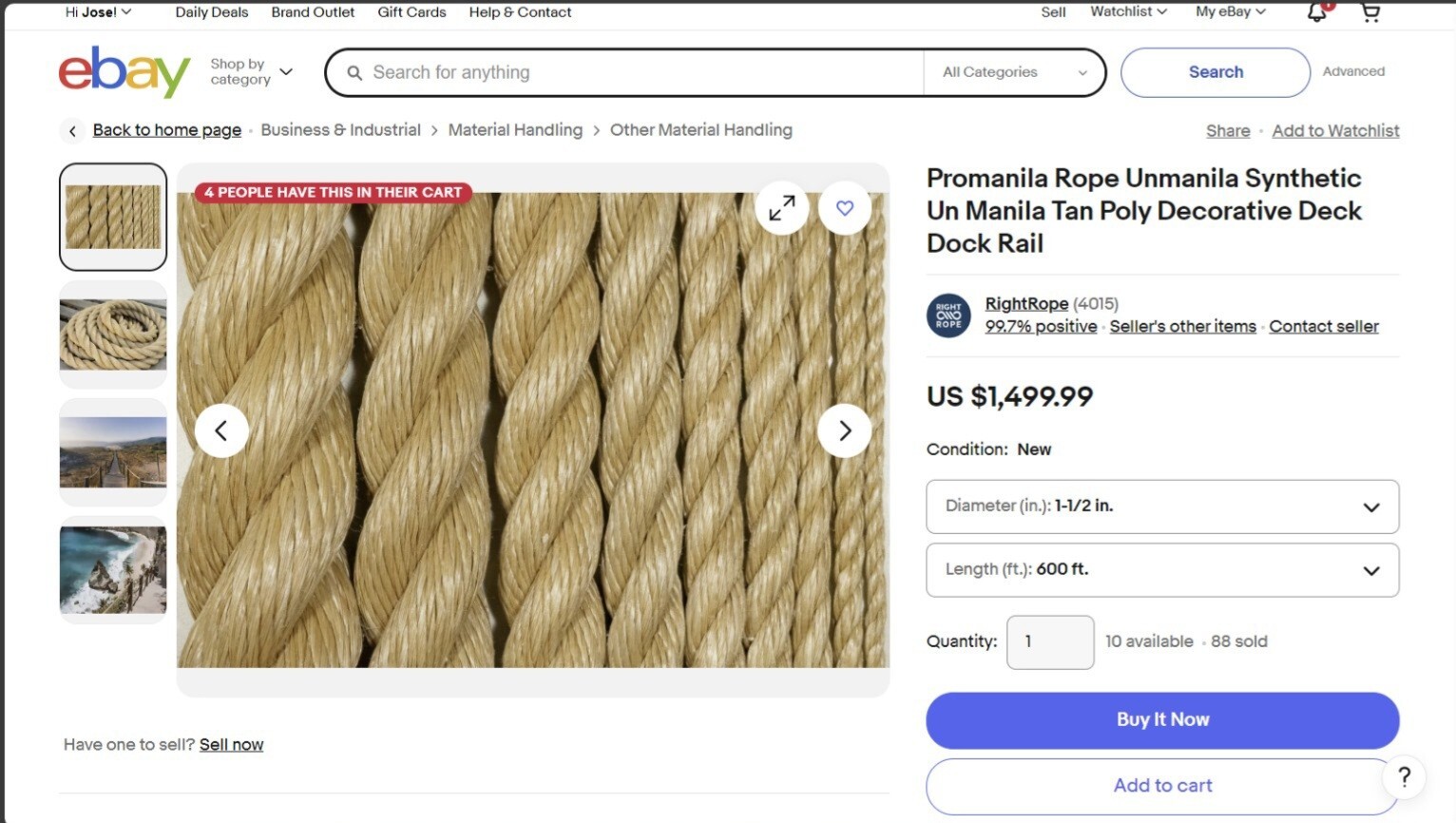 Promanila Rope Unmanila Synthetic Un Manila Tan Poly Decorative Deck Dock Rail