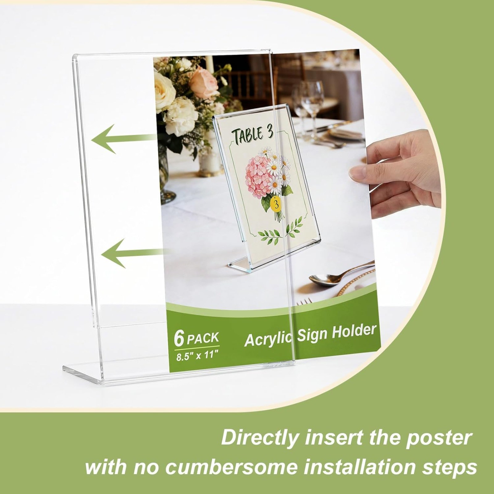 6 PACK Acrylic Sign Stand 8.5″ x 11″ Plastic Clear Table Display Paper Holder