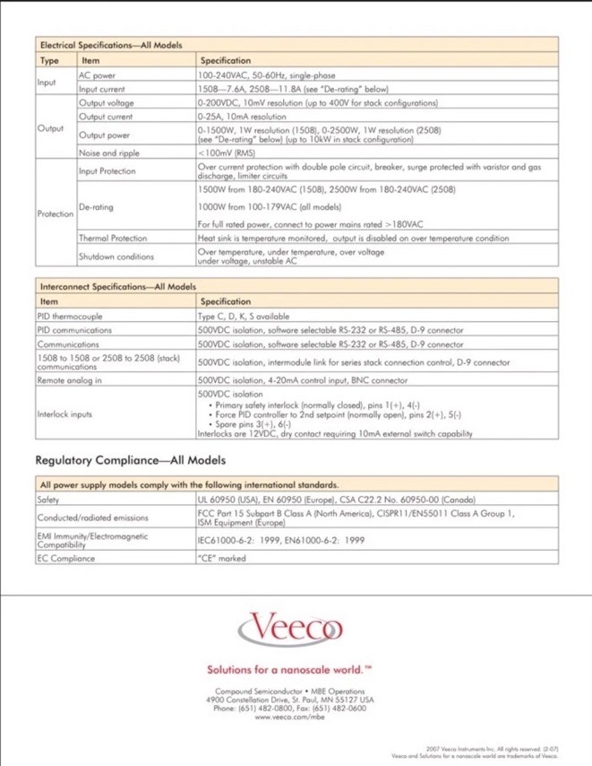 Veeco 1500 W DC Power Supply Module With PID Temperature Controller 120-240,15A