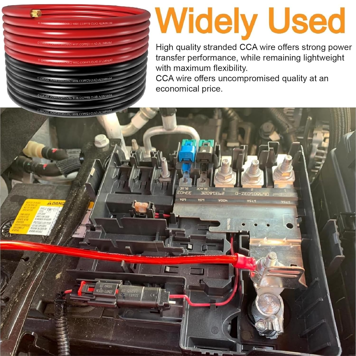 High Performance 40FT 0 GA Battery Cable with Terminal Connectors for Automotive