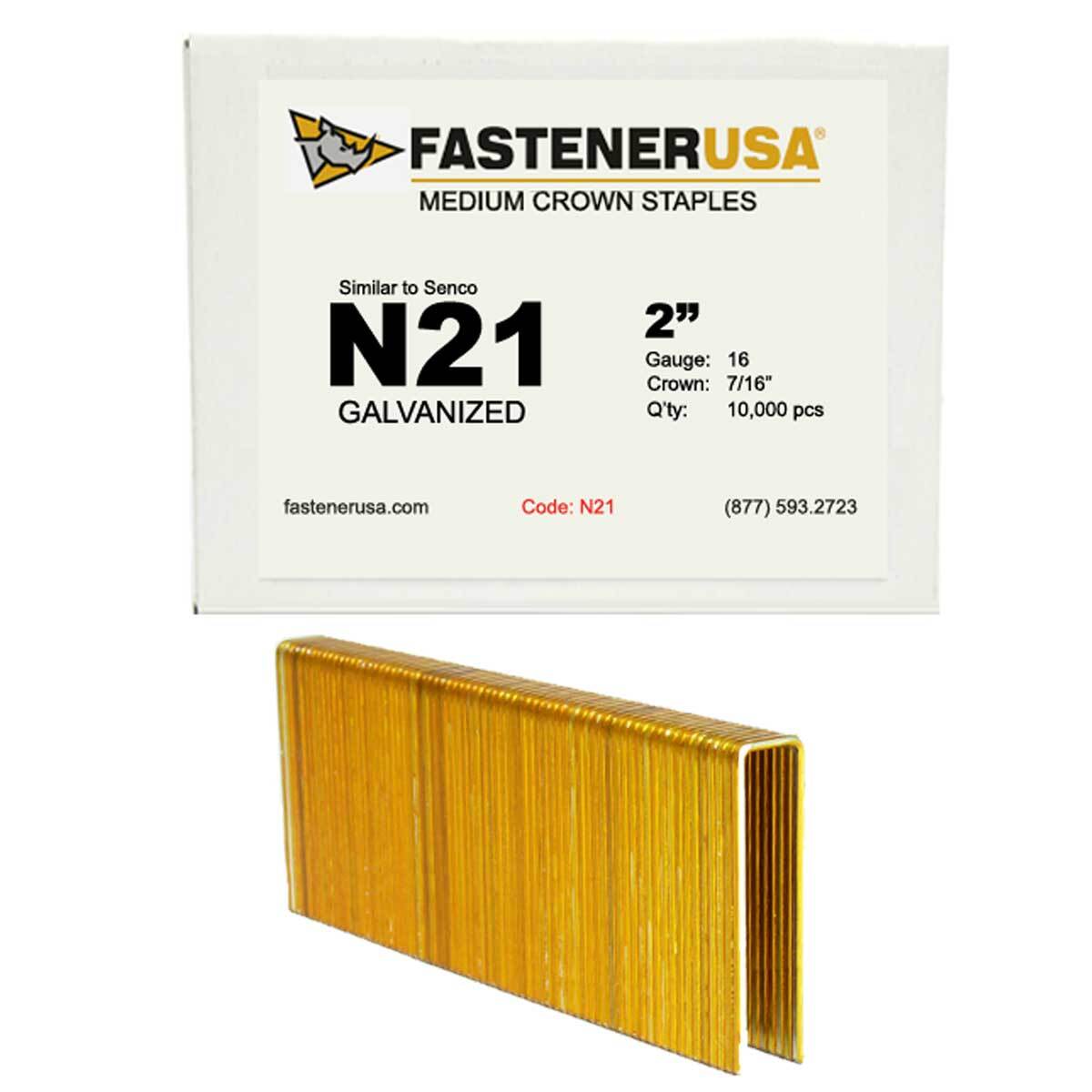 2″ LEG x 7/16″ CROWN 16GA GALV N21 STAPLES 10,000ct | N21