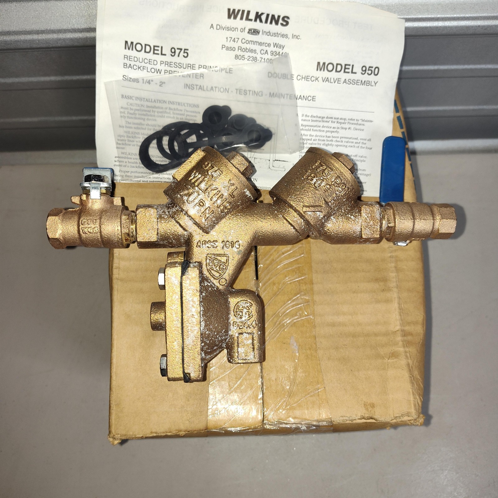 Zurn Wilkins 975XL 3/8in Reduced Pressure Backflow Preventer 38-975XL Brass USA