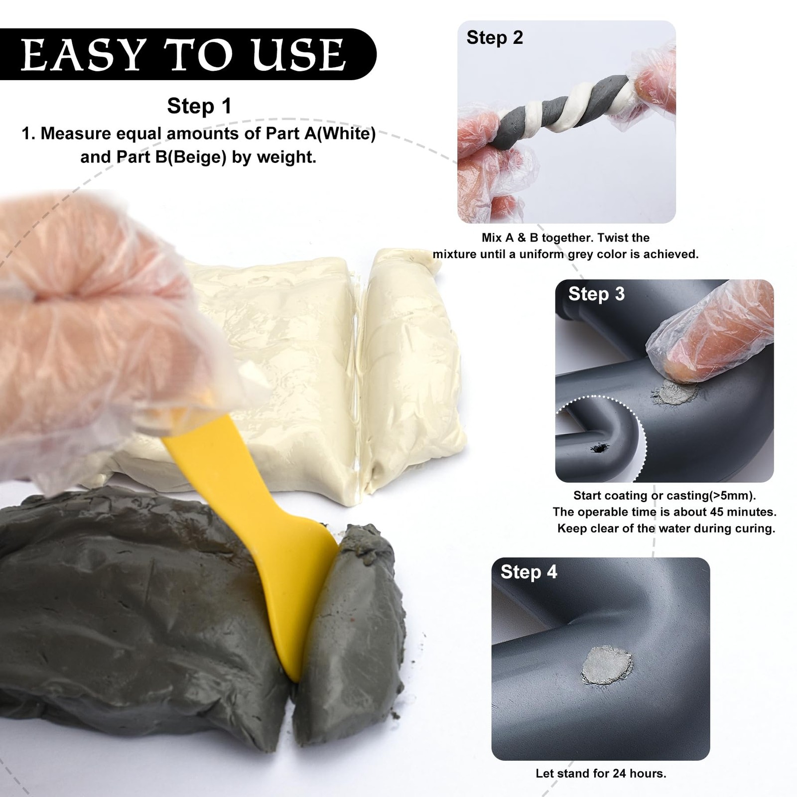 Epoxy Putty – 8oz / 227g Pool Putty, 2 in 1 Underwater 8 fluid ounces, Black