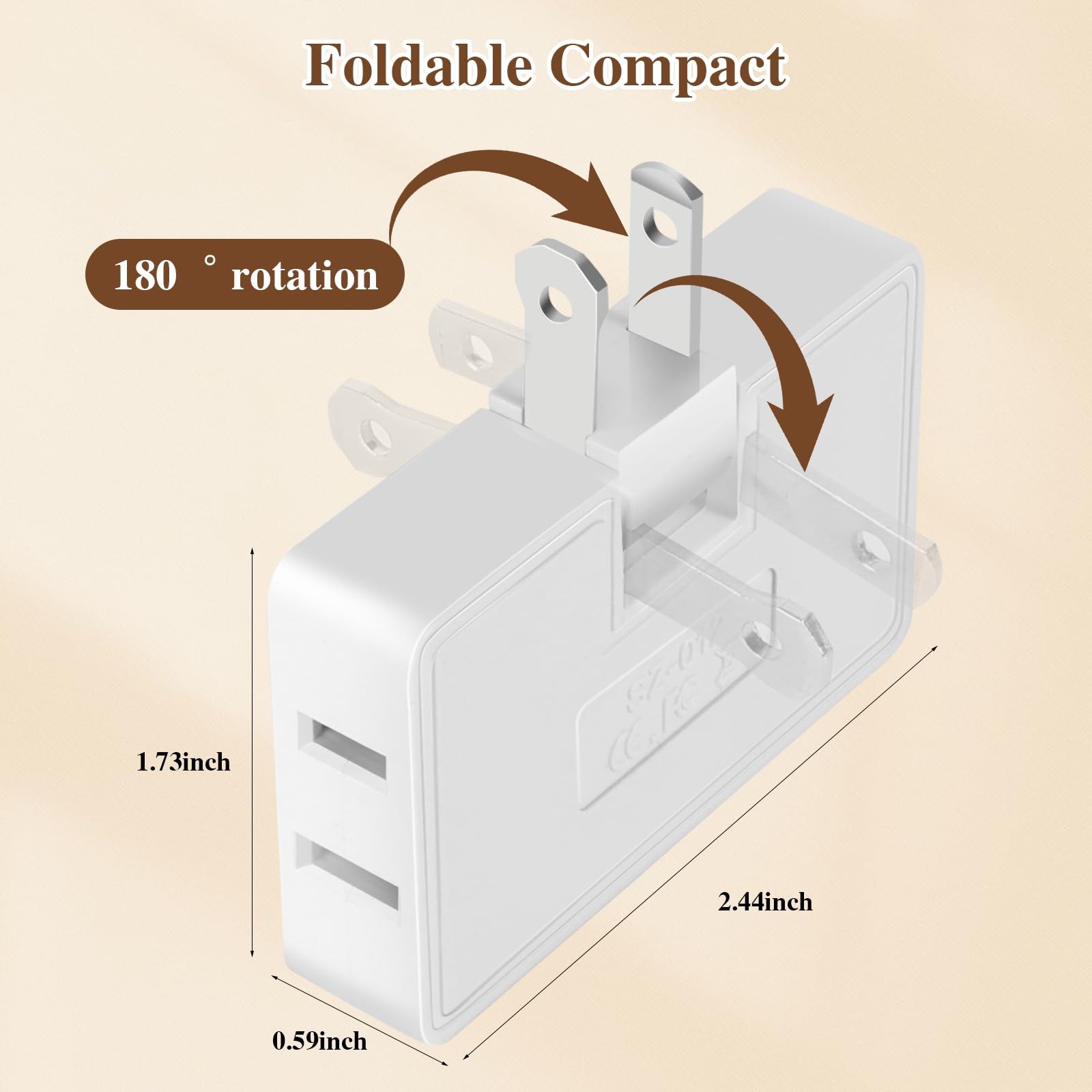 3 Way Flat Wall Outlet Extender Adapter- 2 Pack 180 Degrees White 2