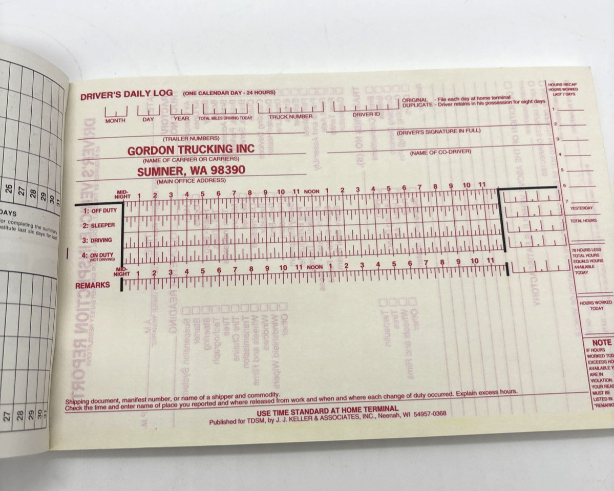 Gordon Trucking Sumner Washington Driver Daily Log Book-UN-USED-FAST SHIPPING