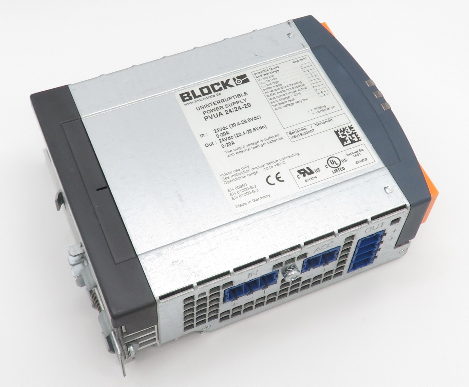 BLOCK PVUA 24/24-20 Power Supply UPS Charging and Control Unit 24V DC 20A