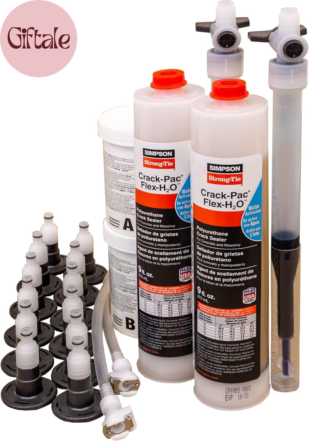 CPFH09KT Crack-Pac Flex-H2O 9 Oz. Polyurethane Crack Sealer Injection Kit (2 Car