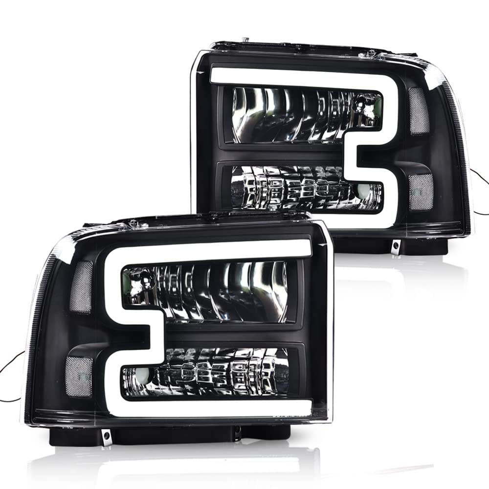 LED DRL Bar Headlights 2005-2007 Ford F250 F350 F450 F550 SuperDuty Black Clear