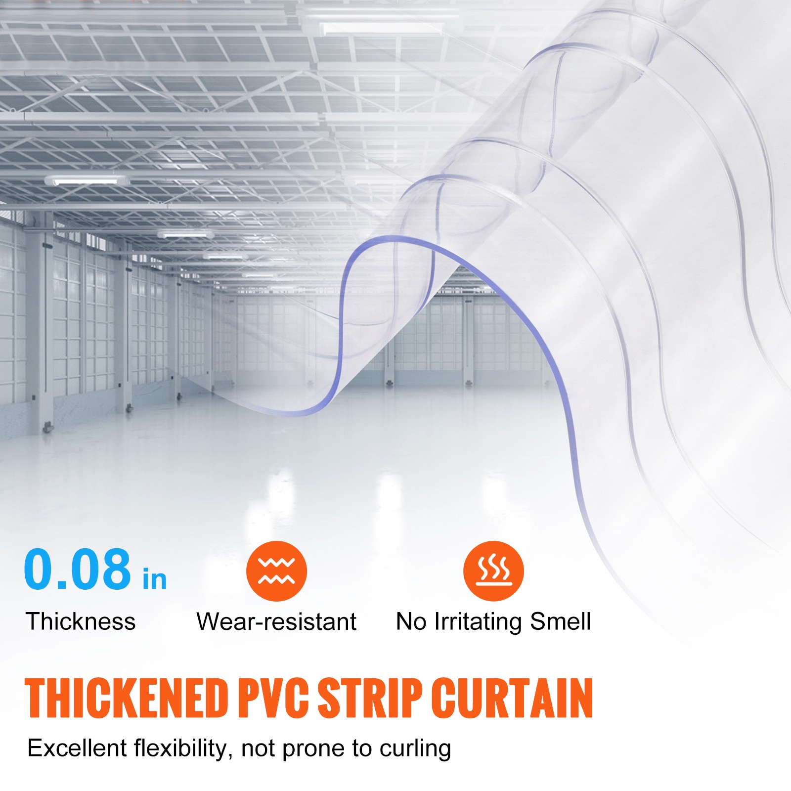 VEVOR Strip Curtain Ribbed PVC Door Curtain 164’x8″ Roll Cooler Freezer Plastic