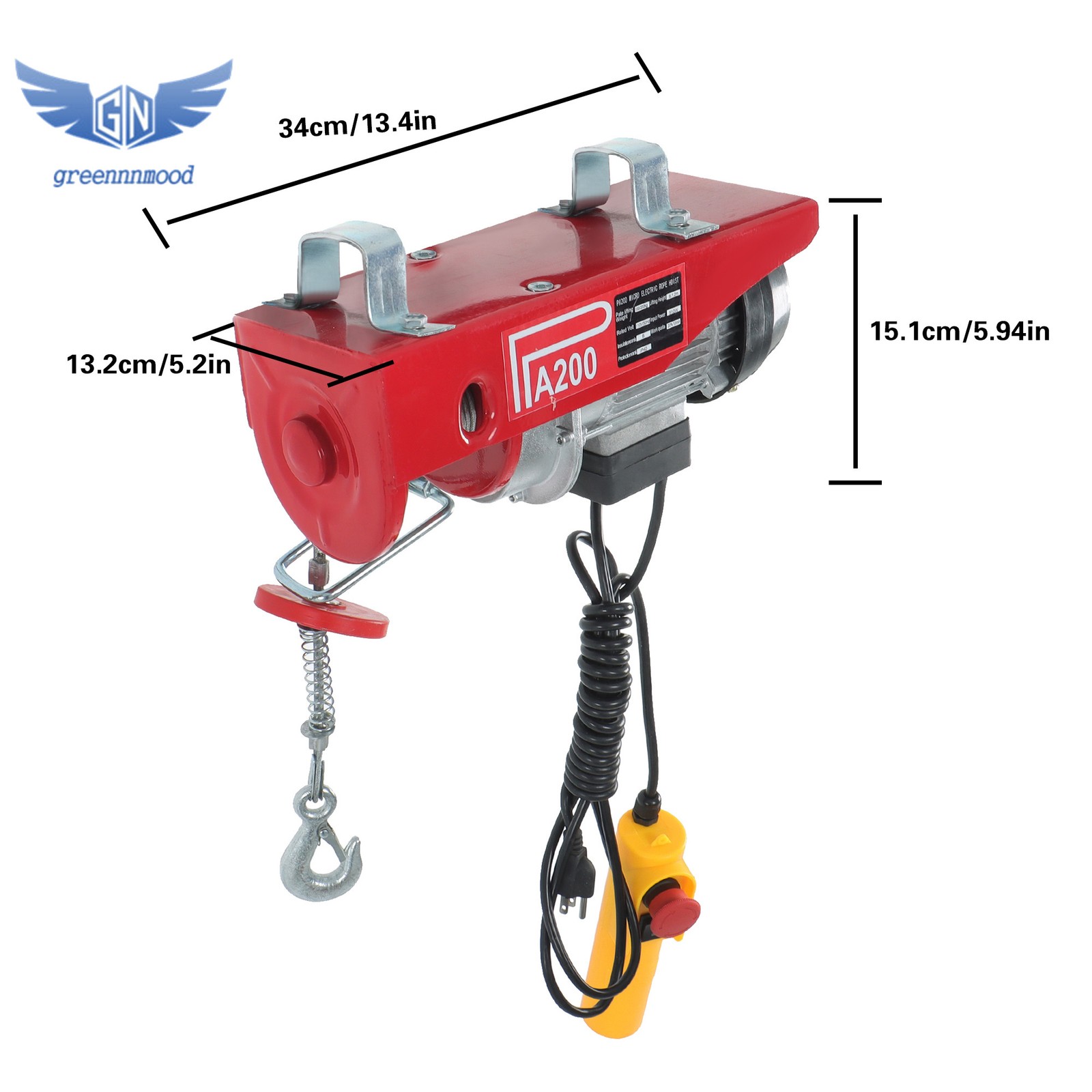 Mini Electric Hoist 110v 440lbs/200kg 6.6ft/2m Wired Remote Control