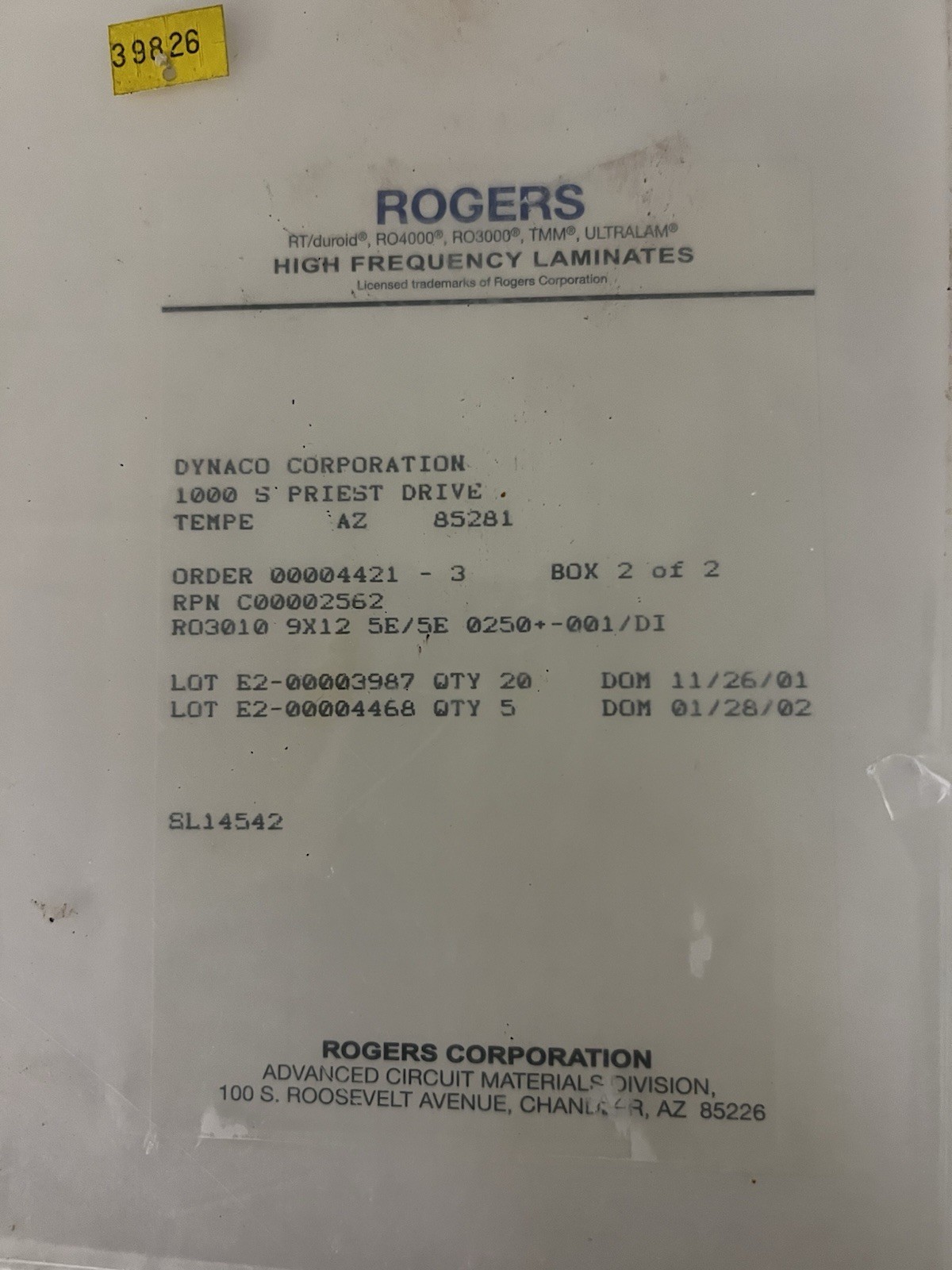 Rogers RO3010 Series High-Frequency PCB Copper Sheet C00002562 E2-00003987