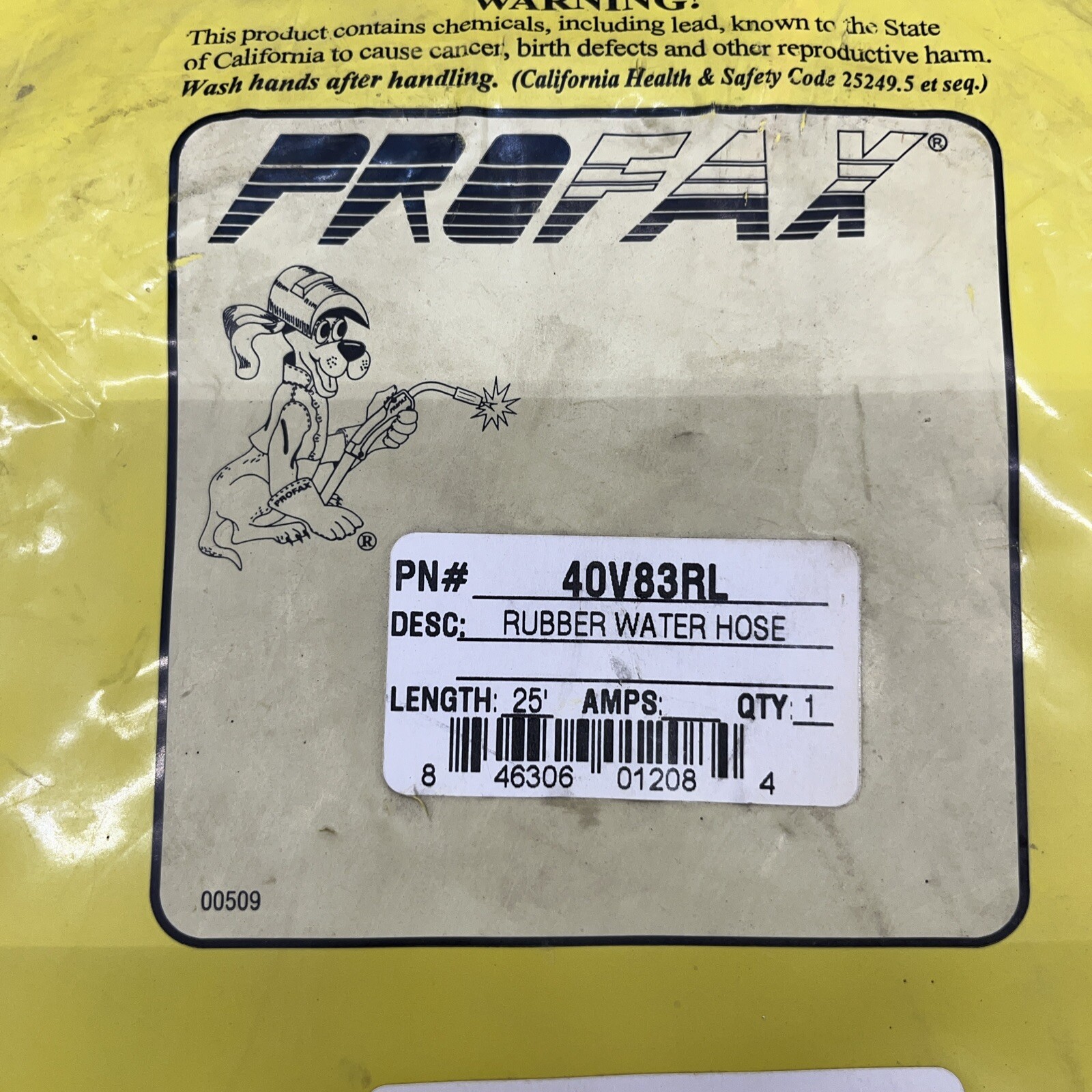 Profax 40V83RL Rubber Water Hose 25ft 7.6m Heavy Duty 3 Series TIG Torches NOS