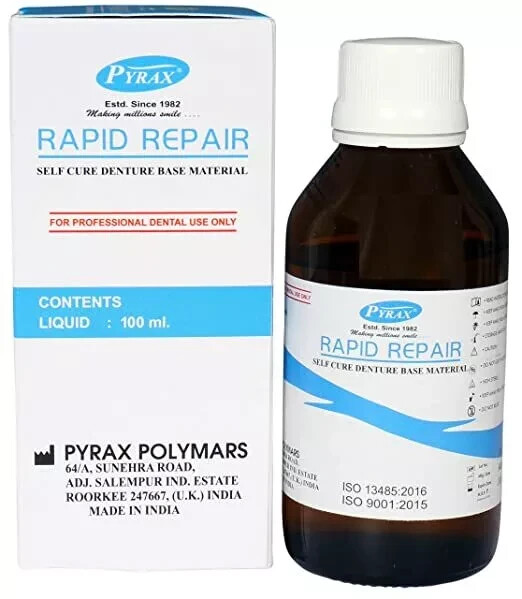 Pyrax RAPID REPAIR Self Cure Denture Repair Liquid 100ml Bottle