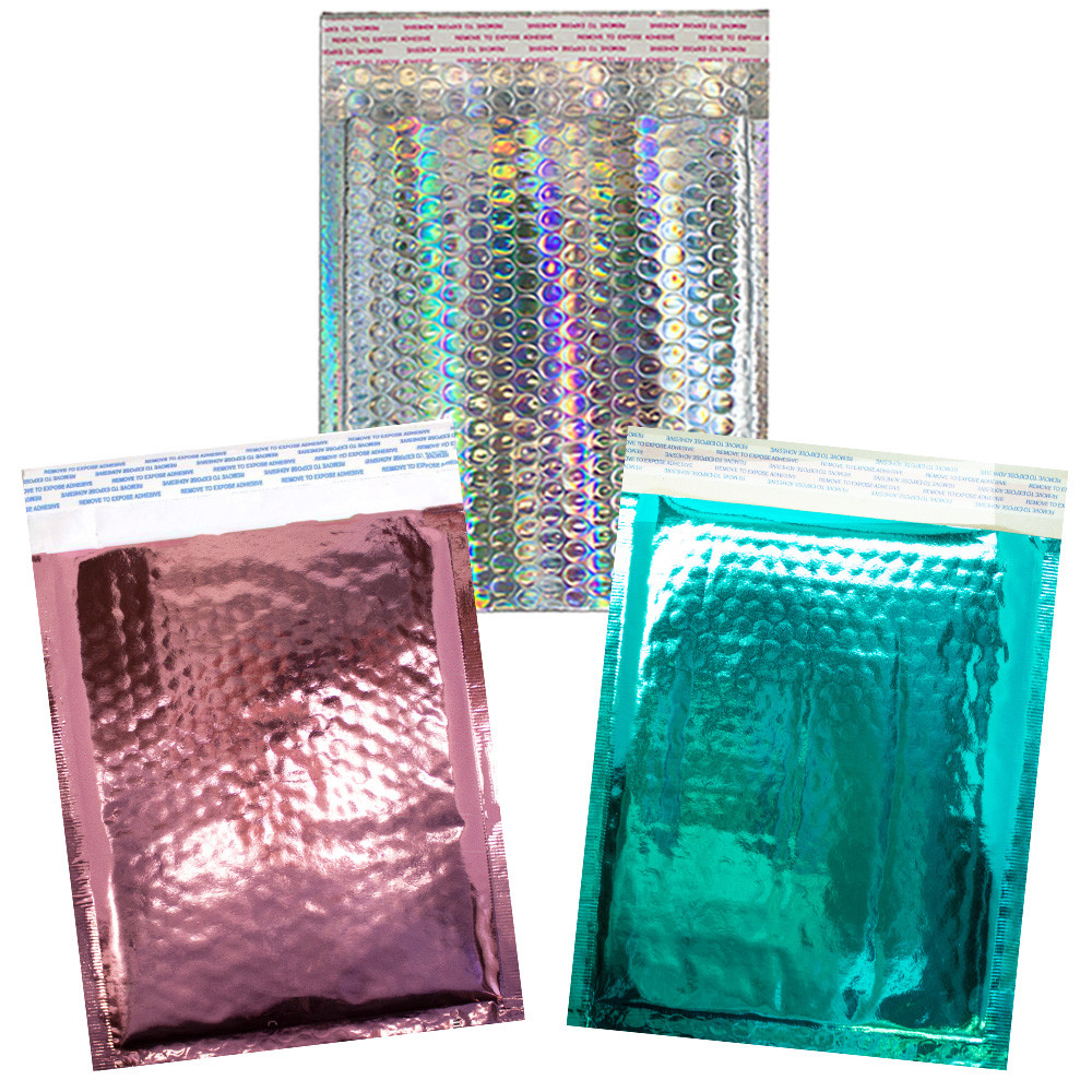 8.5×12 Holographic, Pink, Teal METALLIC BUBBLE MAILERS, Poly Padded Envelopes!
