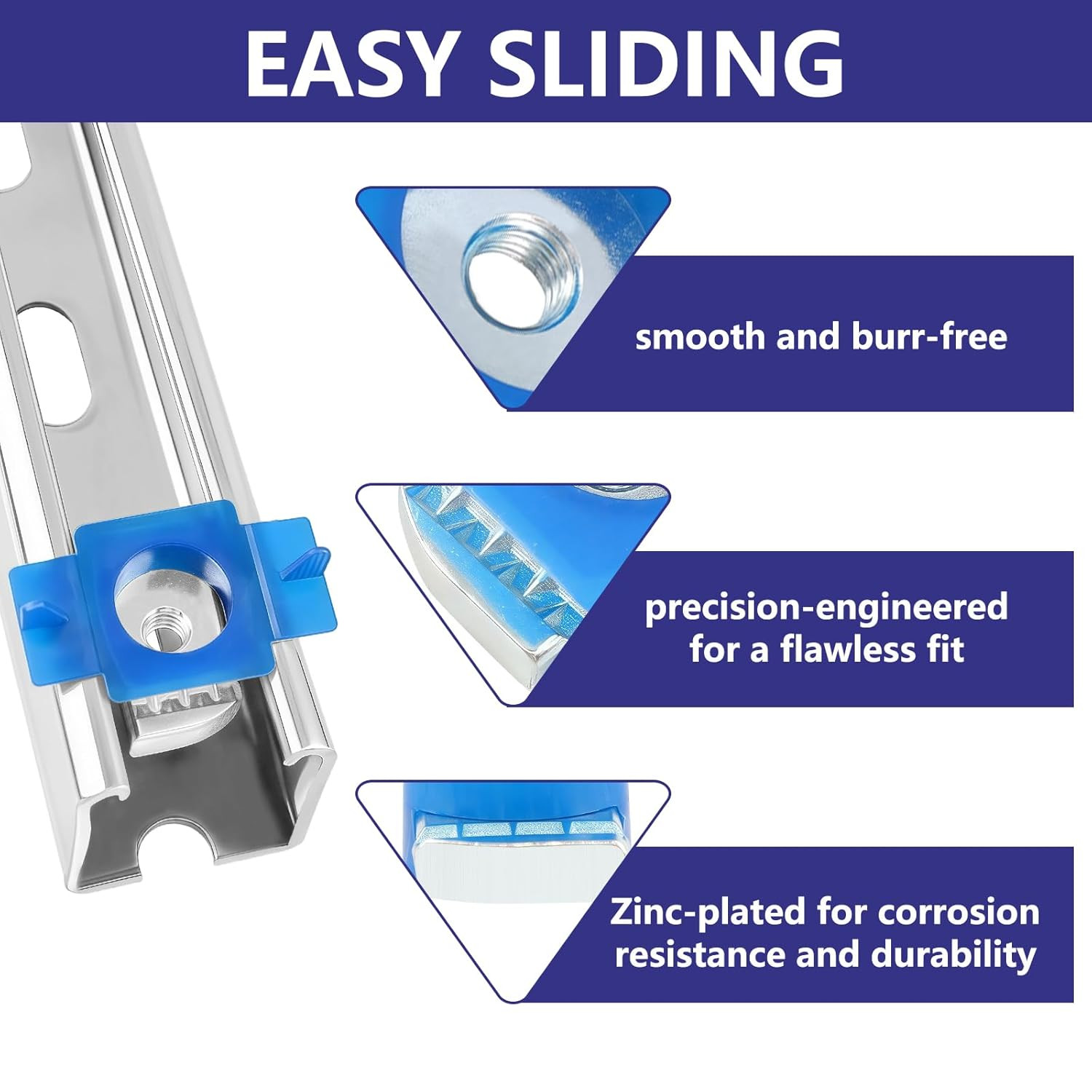 100PCS 1/4″-20 Strut Channel Cone Nuts, Galvanized Squeeze Nut with Twist Tab fo